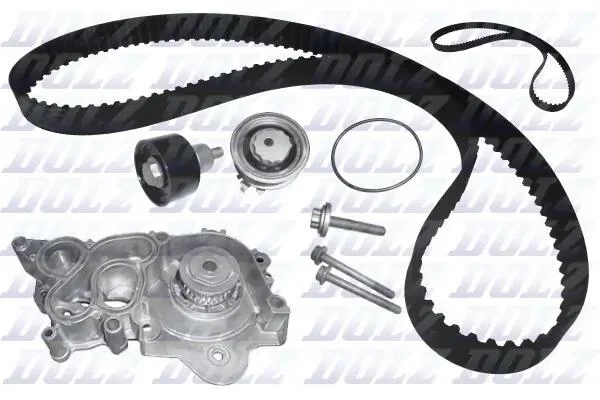 VW К-кт ГРМ (помпа+2 ролика+2 ремня+ крепление) Audi A1/3/4/5,Caddy IV,Golf VI,VII,Passat,Tiguan,Touram 1.2/1.4TFSI DOLZ KD150 (фото 1)