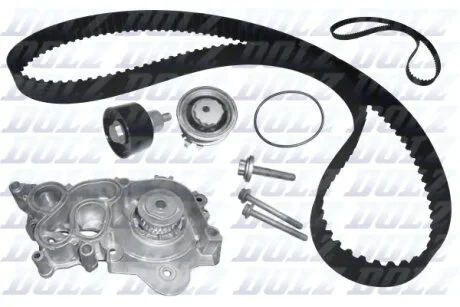 VW К-кт ГРМ (помпа+2 ролика+2 ремня+ крепление) Audi A1/3/4/5,Caddy IV,Golf VI,VII,Passat,Tiguan,Touram 1.2/1.4TFSI DOLZ KD150