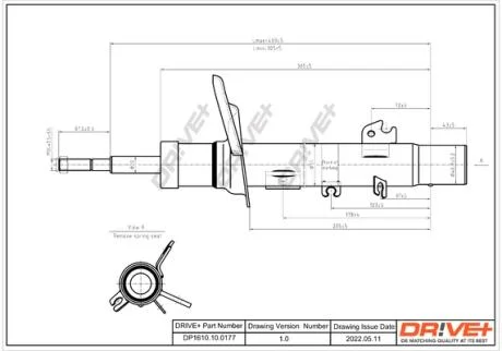 Амортизатор (передній) Peugeot 207/Citroen C3 1.4/1.6HDi/VTi 06- (L) (Gas) Drive+ DP1610.10.0177