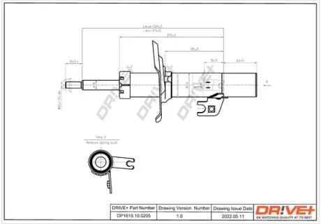 Амортизатор (передній) правий PEUGEOT 107/CITROEN C1 /TOYOTA AYGO (B10) 05- Drive+ DP1610.10.0205