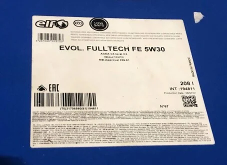 Масло 5W30 Evolution Full-Tech FE (208L) (C4/RN 0720/MB226.51) ELF 194811