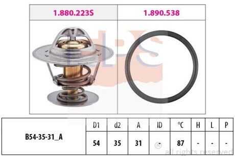 VW термостат (Made in Italy!) 87°C 1,4-1,8 AUDI 80, A6 2,0 -97, SEAT FORD PEUGEOT J5 90 EPS 1.880.434