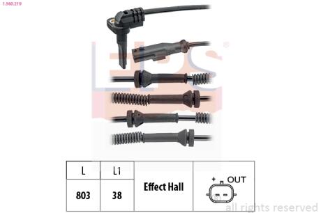 RENAULT Датчик ABS TRAFIC 1.6/2.0 14-, NISSAN NV300 Kombi 1.6 16-, OPEL VIVARO 1.6 14-, FIAT TALENTO 1.6 16- EPS 1.960.219
