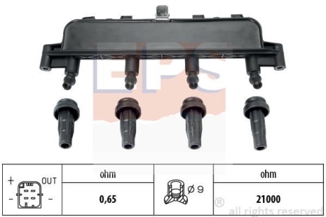 CITROEN котушка запалювання 1,1-1,6i: Berlingo, C2/3, Xsara PEUGEOT 1,1-1,6i EPS 1.970.405