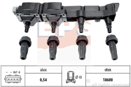 CITROEN котушка запалювання Peugeot 1007/206/207/307 1,6 16V 00-,Berlingo,C2/C3/C4 1,6 16V 00- EPS 1.970.407