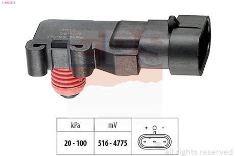 OPEL датчик тиску в впускному колекторі Astra G/H 01-,Combo,Vectra C, Daewoo Leganza 97-,Renault Kangoo EPS 1.993.011