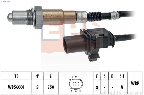 TOYOTA Лямбда зонд AURIS 1.4 07-12, OPEL ZAFIRA 1.6 09- EPS 1.998.390