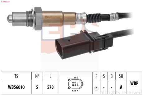 VW Лямбда-зонд GOLF VII 1.4 1.4 GTE Hybrid 14-20, PASSAT B8 (3G2, CB2) 1.4 GTE Hybrid 15- EPS 1.998.587