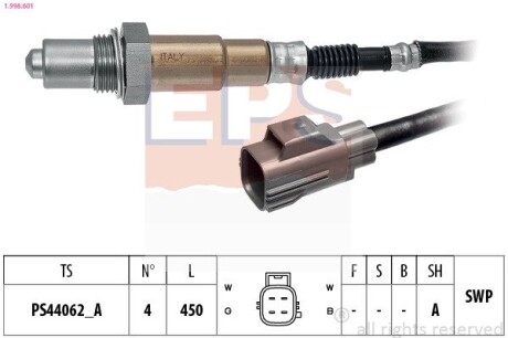 LAND ROVER Лямбда-зонд DISCOVERY IV (L319) 3.0 4x4 13-18, RANGE ROVER SPORT I 4.4 4x4 05-13, VOLVO C30 (533) 2.4 i 06-12 EPS 1.998.601