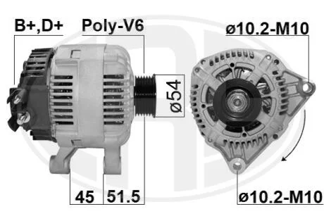 Генератор Citroen Berlingo/Jumpy/Fiat Scudo/Peugeot Expert/Partner 98-11 (14V/90A) ERA 210016A