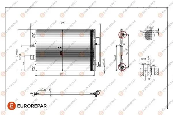 Радіатор кондиціонера C-MAX/FOCUS/TRANSIT 1.0-1.6 12- EUROREPAR 1679997380 (фото 1)