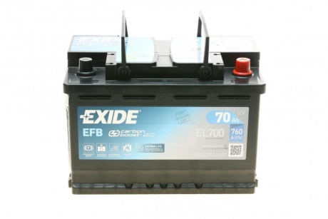АКБ 6СТ-70 R+ (пт760) (необслуж) EFB (Start/Stop) EXIDE EL700 (фото 1)