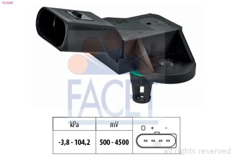 Датчик тиску наддуву (MAP) VW/Skoda/Audi 1.2, 1.4, 2.0 TCi (10.3280) Facet FACET 103280