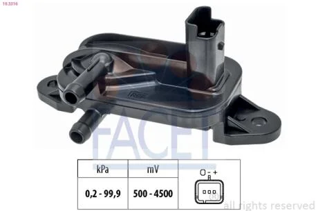 Датчик давления выхлопных газов Scudo/Peugeot 206,EXPERT 1.6D/2.0D/2.2D 99- Facet FACET 10.3316
