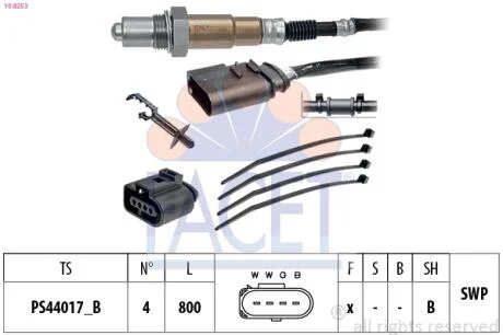 Датчик кисню (лямбда-зонд) Audi Skoda Fabia/Octavia/ VW Bora/Golf 1.0-3.2 96-08 FACET 10.8253