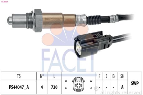 Датчик кисню (лямбда-зонд) нижній Ford Focus III (10-) 2.0 Gdi (10.8364) FACET 108364