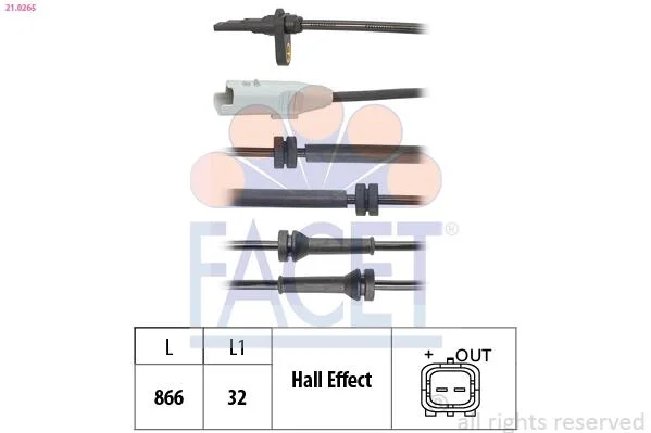 Датчик ABS (передній) Opel Grandland (17-)/Peugeot 3008, 5008 (16-) (21.0265) Facet FACET 210265 (фото 1)