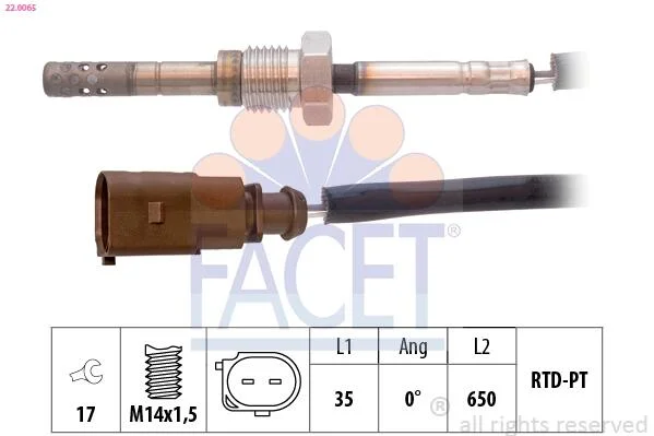 Датчик температуры выхлопных газов VW T5 2.5D 03-09 (перед катализатором) FACET 22.0065 (фото 1)