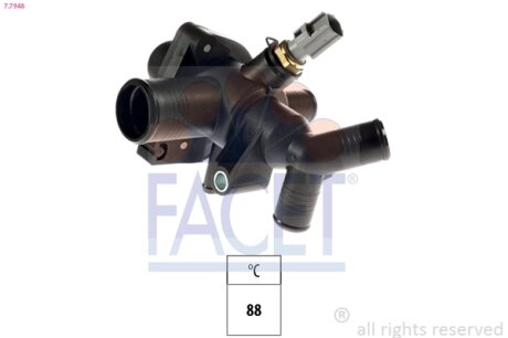 Термостат (З корпусом + датчик) Ford Transit (88 C) (13-) 2.2 TDCi (7.7948) FACET 77948