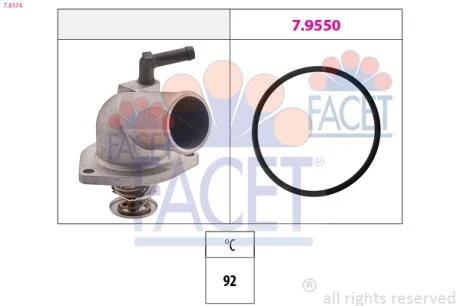 Термостат Opel Combo/Astra G/Vectra B, C 1.4-1.6i 95-(92C) с корпусом FACET 7.8174
