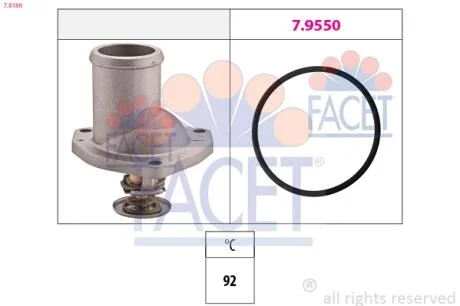 Термостат Opel Ascona C/Kadett E/Omega A/Vectra A 1.8-2.0 82-02 (92C) с прокладкой FACET 7.8188