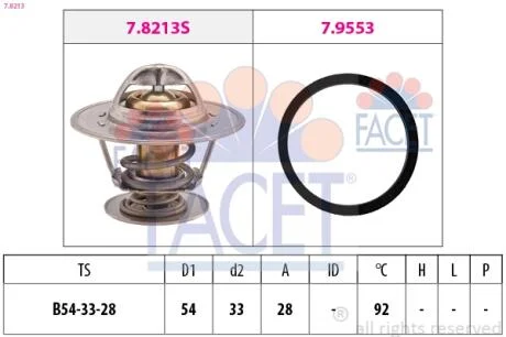 Термостат Opel Omega A/Ascona B/Ford Scorpio/Volvo S60/S70/V70 2.0-3.0 i/D -98 (92 C) FACET 7.8213