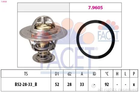 Термостат Ford Connect 1.0 EcoBoost 13-> FACET 7.8928