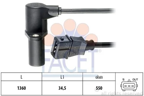 Датчик оборотов коленвала Opel Frontera a 2.4 i (53mwl4) (92-98) Facet FACET 9.0040