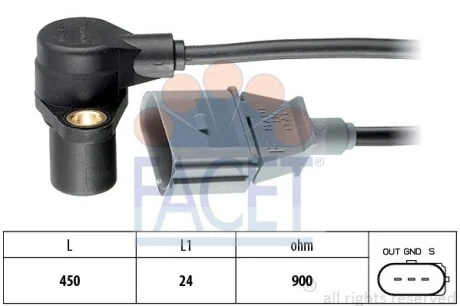 Датчик оборотов коленвала VW Golf, Passat B5/Audi A4,A6/Skoda Octavia 1.8-3.0 (96-10) Facet FACET 9.0205