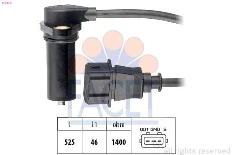 Датчик оборотов коленвала Audi A3/Skoda Octavia/VW Bora/Golf/Polo 1.9 TDI (96-) Facet FACET 9.0219