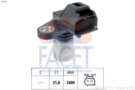 Датчик оборотов коленвала Toyota Land Cruiser (06-), Hiace IV (01-) 2.5D, 3.0D (FACET 9.0509