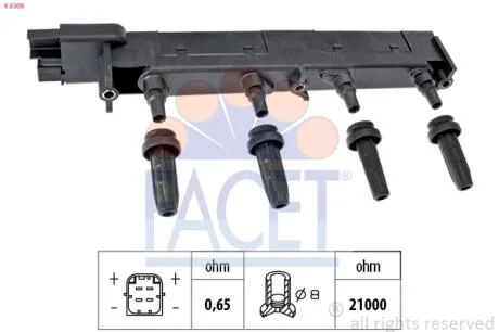 Катушка зажигания Citroen C5/Jumpy/ Peugeot 206/307/407 1.8/2.0 99- FACET 9.6308