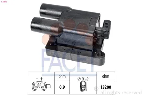 Катушка зажигания (на два циліндри) Hyundai i10 (03-)1.1i (9.6396) Facet FACET 96396