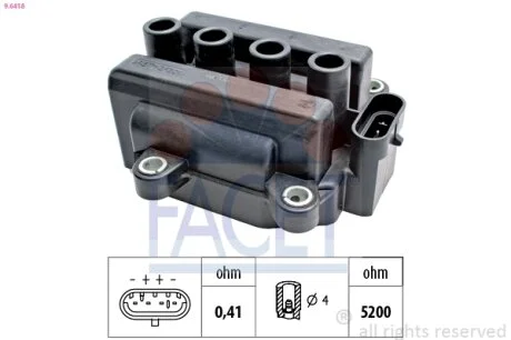 Катушка зажигания Renault Logan (05-), Clio (01-) 1.0i, 1.2 16V (9.6418) Facet FACET 96418