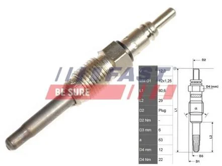 Свеча накаливания Fiat Doblo 00-13, Punto 03-10, Bravo 95-01; ALFA ROMEO 156 97-07, 166 98-07, 147 00-10; LANCIA Lybra 99-05 FAST FT82725