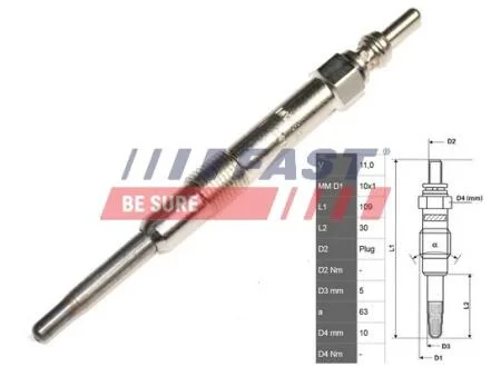 Свічка накалу 1.9jtd 8v 00- FAST FT82733