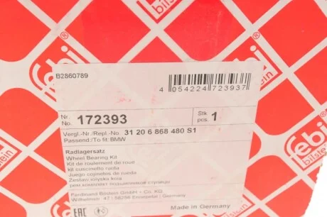 Подшипник ступицы (передней) BMW 5 (F10/F11)/6(F12/F13)/7(F01-F04)/X3(F25)/X4(F26) 09-18 FEBI BILSTEIN 172393