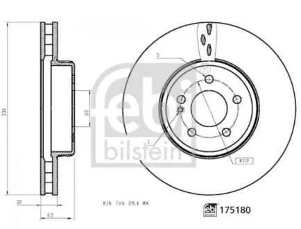 Диск тормозной (передний) MB C-class (W205)/E-class (W213) 13- (330x32) FEBI BILSTEIN 175180