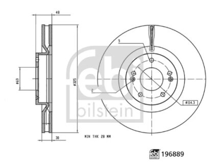 FEBI HYUNDAI Гальмівний диск передній SANTA FE IV (TM, TMA) 2.2 CRDi 18-, KIA SORENTO IV (MQ4, MQ4A) 2.5 MPI 21- FEBI BILSTEIN 196889