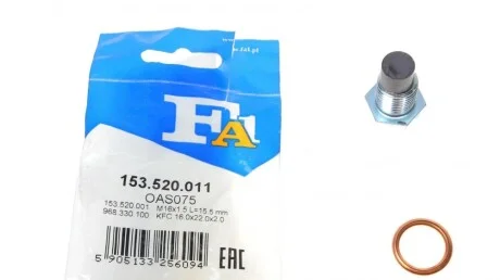 Болт слива масла + шайба Citroen BX/Peugeot 205/309/405 -96 (M16x1.5) Fischer Automotive One (FA1) 153.520.011