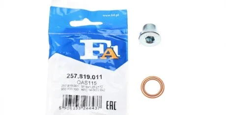 Болт слива масла + шайба Ford Focus/Galaxy 2.0 TDCI 03-15 (M14x1.25) Fischer Automotive One (FA1) 257.819.011