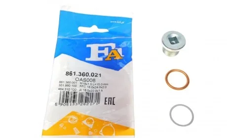Болт слива масла + шайба Dacia Logan/Dokker 10- (M18x1.5) Fischer Automotive One (FA1) 861.360.021