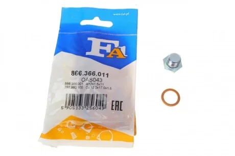 Болт слива масла + шайба BMW 3 (E46/E90)/5 (E39) 95-04 (M12x1.5) Fischer Automotive One (FA1) 866.366.011