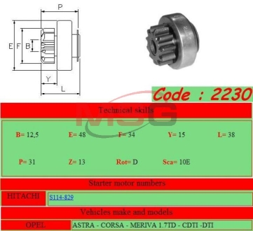 Бендикс стартера GHIBAUDI 2230