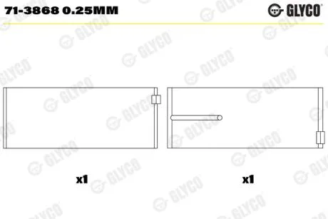Вкладыши шатунные (1 шея)). MB SPUTTER (1CYL) OM502 Glyco 71-3868 0.25MM