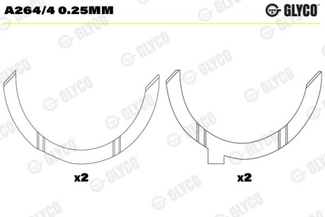 Півкільця розбігу валу. RVI MIDR 06.35.40 Glyco A264/4 0.25MM