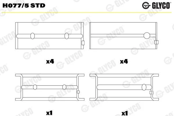 GLYCO К-т корінних вкладишів (STD) OPEL Astra, Omega, Vectra, Zafira 2.0, Frontera, Sintra 2.2 TDI 16 V Glyco H077/5 STD (фото 1)