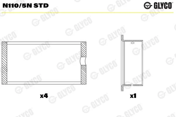 Вкладыши распределительного вала. MAN/MB D2538/D2848/OM402/OM422/OM442 Glyco N110/5N STD (фото 1)