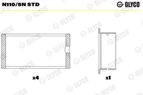 Вкладыши распределительного вала. MAN/MB D2538/D2848/OM402/OM422/OM442 Glyco N110/5N STD