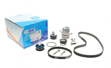 Комплект ГРМ + помпа VW Golf/Jetta/Polo/Seat Toledo/Leon 1.6 16V/FSI 00-05 (130x20 / 58x17) (PA765) GRAF KP765-1